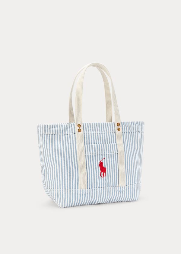 Polo Ralph Lauren Lærred Striped Medium Tote Bag Dame Danmark (OEITX9074)